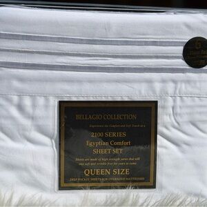 New white color Queen size bed sheet set, 6PCS, Deep pocket,Bellagio Collection